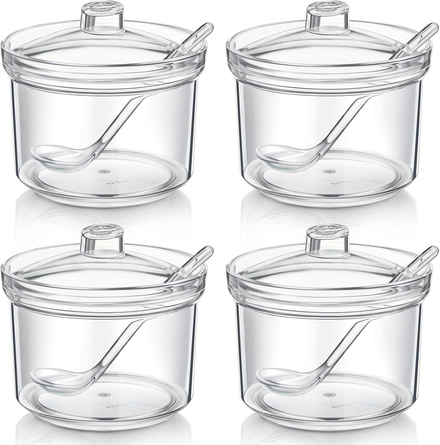Wholesale 4-Piece Acrylic Clear Sugar Bowl Set with Lids and Salt Spoons Airtight Storage Jars 13 oz Capacity for Salt Tea Spices Herbs Condiments Factory