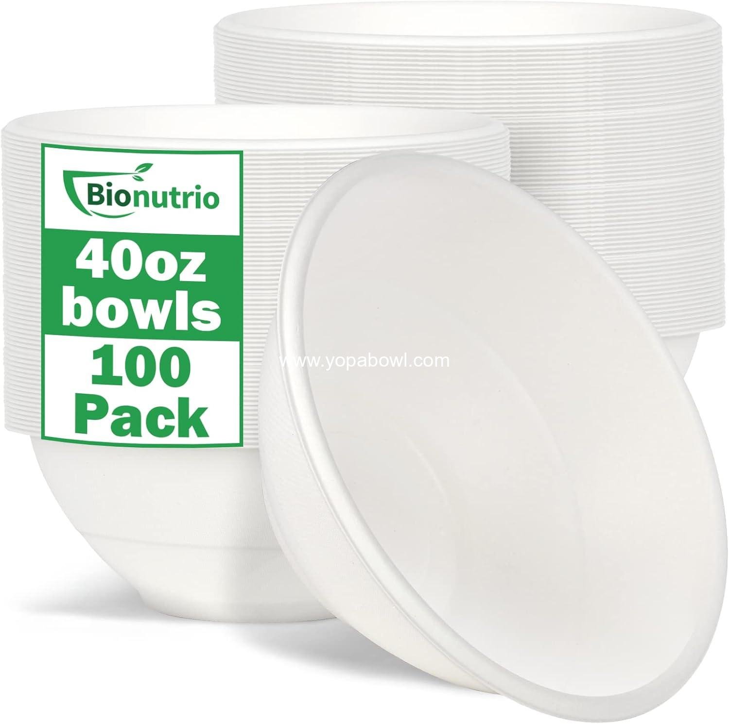 Wholesale 40oz Large Disposable Paper Bowls, 100 Pack Heavy Duty Compostable Sugarcane Bowls for Cereal, Salads, Hot & Cold Food - Factory
