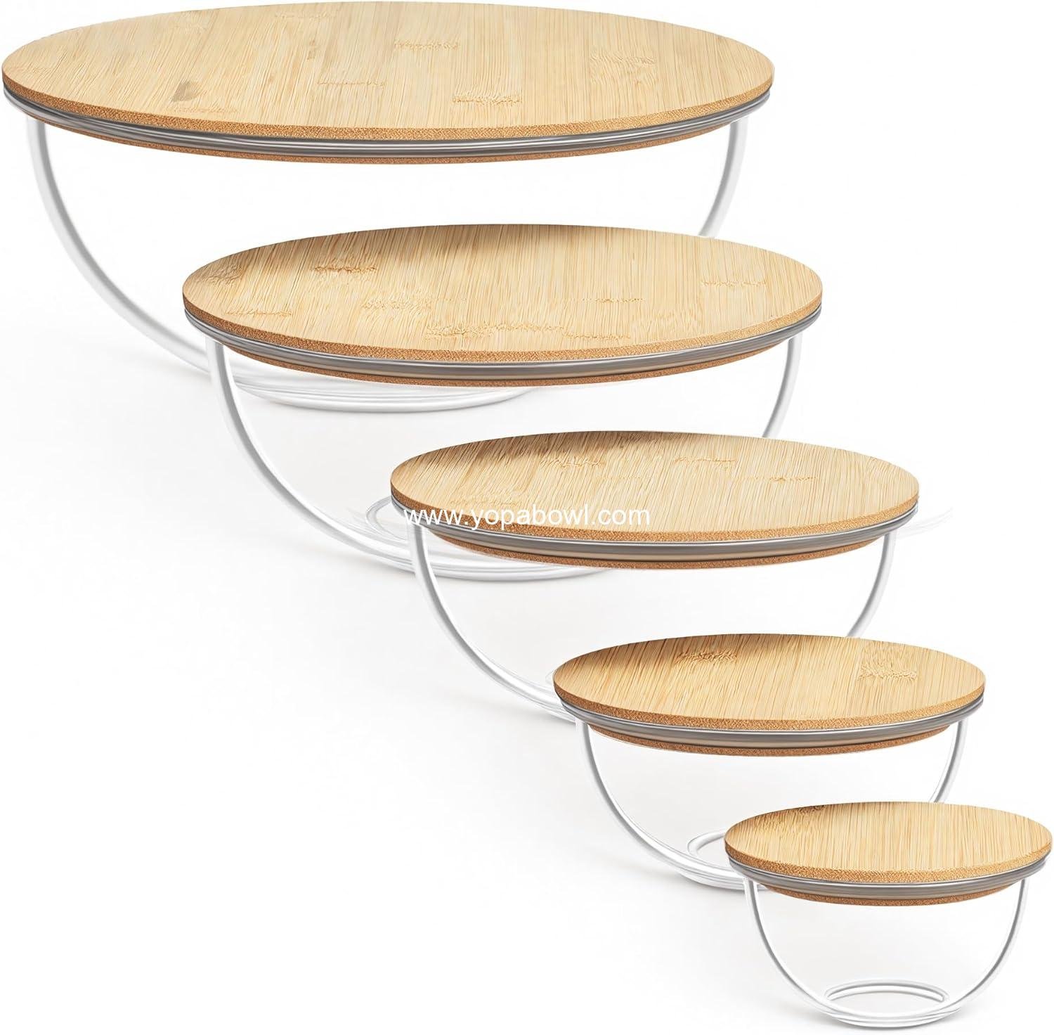 Wholesale 5 Pack Glass Mixing Bowls with Bamboo Lids Set (3.75 QT, 2.1 QT, 1.1 QT, 0.5 QT, 0.2 QT) for Salad, Serving, Prepping, Cooking, and Baking, Dishwasher & Microwave Safe, Factory Wholesale 5 Pack Glass Mixing Bowls with Bamboo Lids Set (3.75 QT, 2.1 QT, 1.1 QT, 0.5 QT, 0.2 QT) for Salad, Serving, Prepping, Cooking, and Baking, Dishwasher & Microwave Safe, Factory
