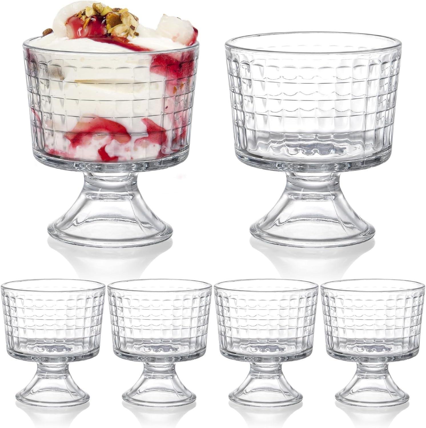 Wholesale 6 Pack 10 Oz Footed Glass Dessert Bowls - Ice Cream Cups, Crystal Trifle and Parfait Cups for Fruits, Pudding, Sundaes, Milkshakes, Nuts, Snacks - Factory