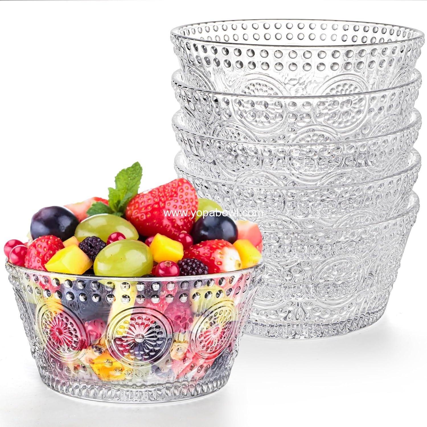 Wholesale 6 Pack Small Glass Bowls Set, 12 Oz Embossed Dessert Bowls for Ice Cream, Stackable Snack Serving Bowls for Dipping, Yogurt, Cereal, Candy Factory