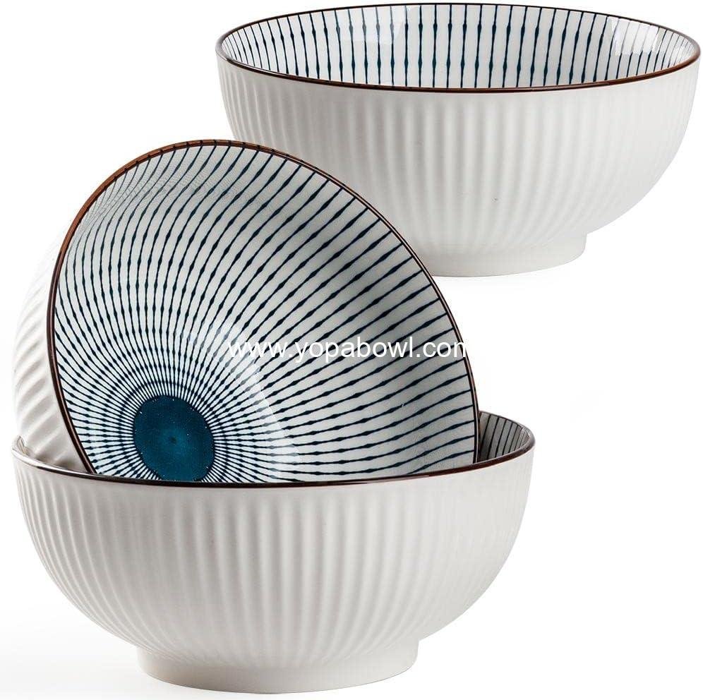 Wholesale 60 oz Large Soup Bowl Set, Pho and Ramen Bowls, Big Porcelain Bowls (3 pcs, 8 inches, Stripe Pattern) Factory