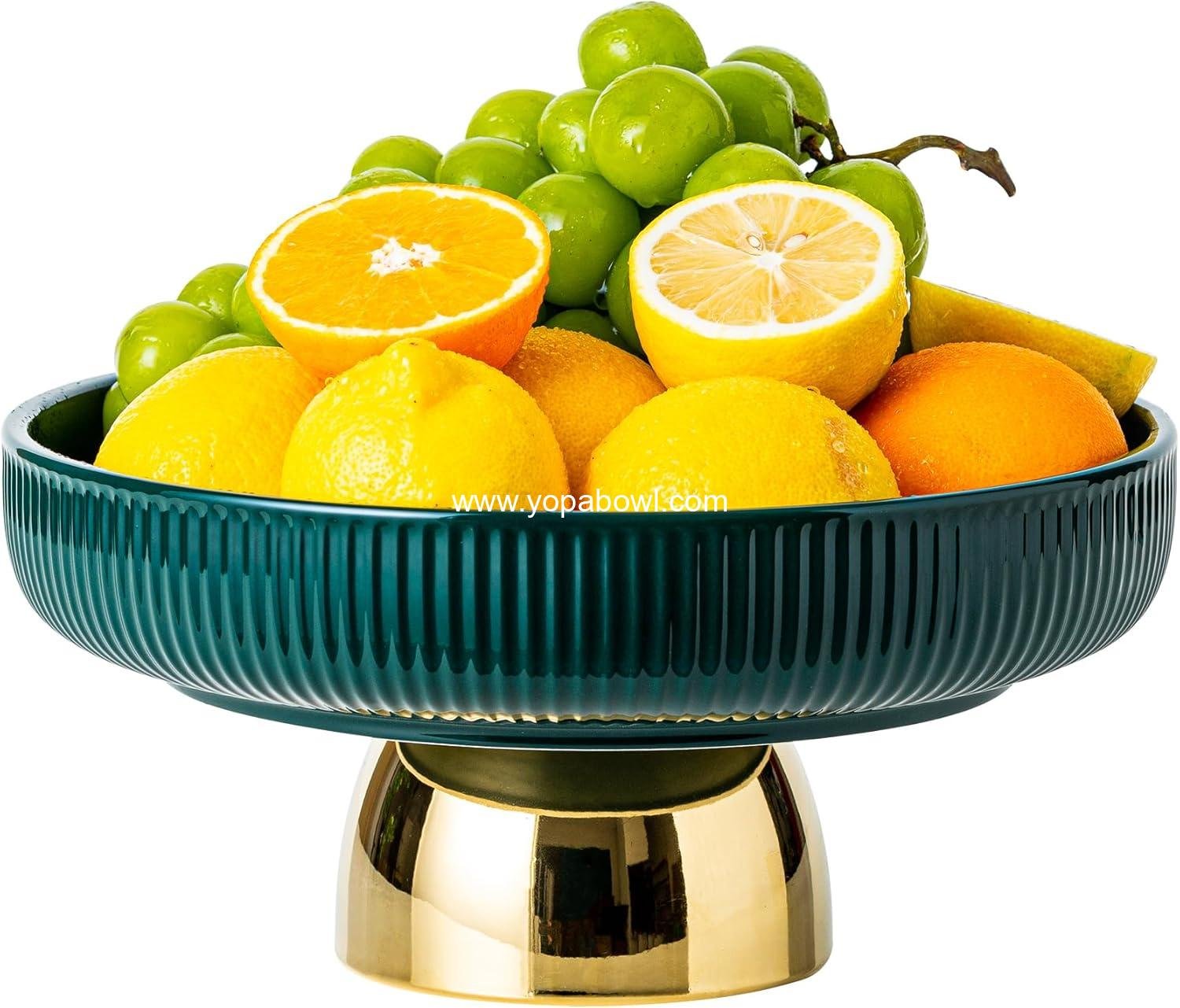 Wholesale Ceramic Fruit Bowl 11 Inch Pedestal Tray for Dinner Table, Elegant Footed Display for Salad, Dessert, or Bread, Kitchen Counter (Green) Factory