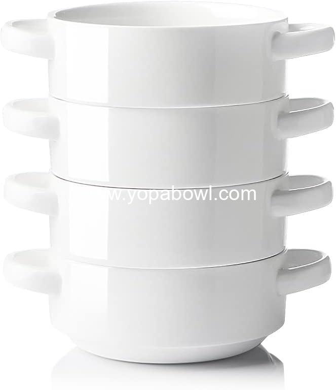 Wholesale Ceramic Soup Bowls with Double Handles, 20 Oz Stackable Bowls for French Onion Soup, Cereal, Pot Pies, Stew, Chili, Pasta, Set of 4, White - Factory Wholesale Ceramic Soup Bowls with Double Handles, 20 Oz Stackable Bowls for French Onion Soup, Cereal, Pot Pies, Stew, Chili, Pasta, Set of 4, White - Factory