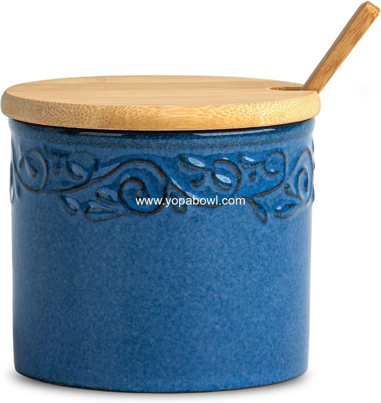 Wholesale Ceramic Sugar Bowl with Lid and Spoon - Blue Sugar Cube Container, Sugar Jar with Spoon, Sugar Dish with Lid, Sugar Holder - Factory