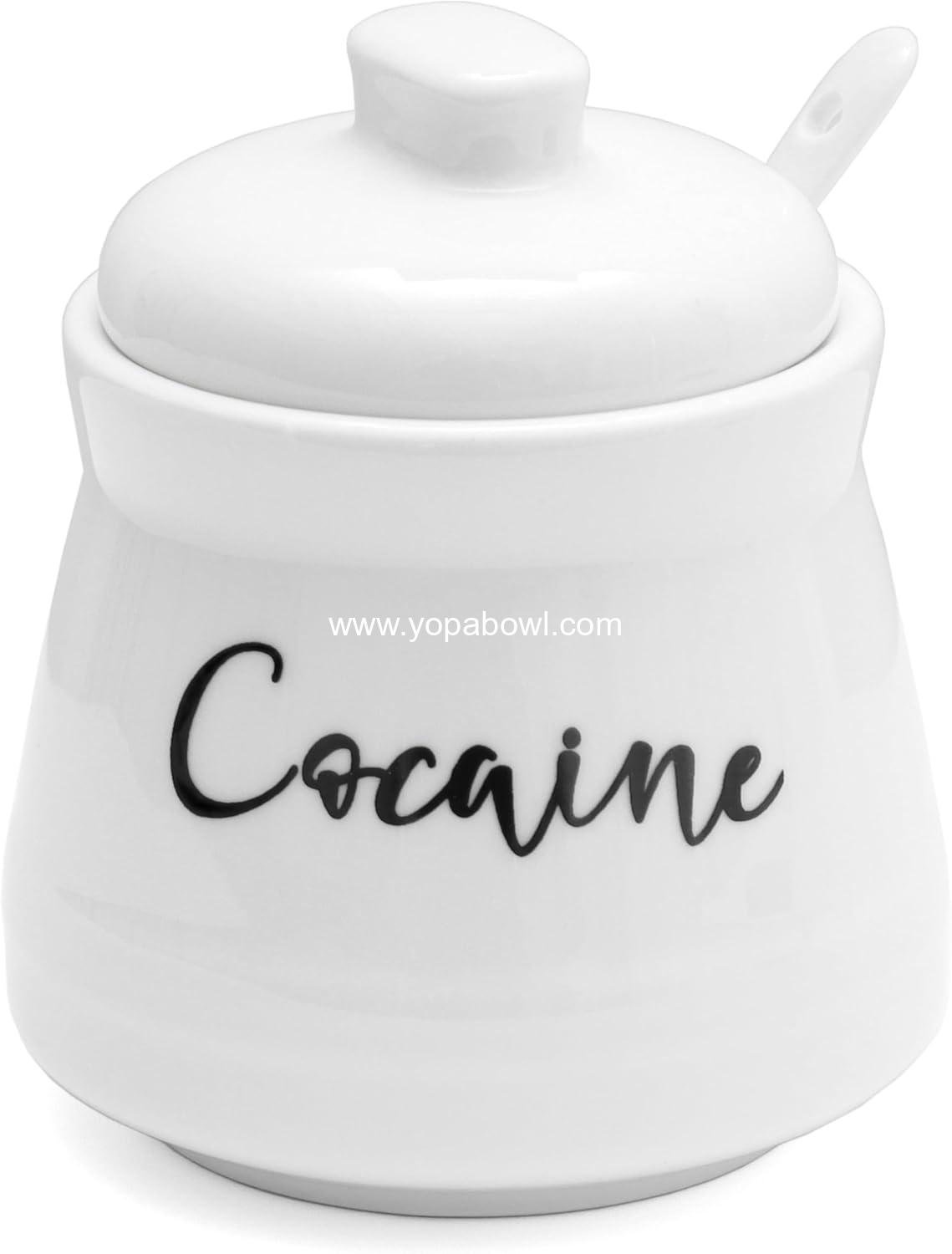 Wholesale Ceramic Sugar Bowl with Lid and Spoon - Funny 12 oz Sugar Container for Coffee Bar Decor, Sugar Jar Sugar Dispenser Gag Gift (White) Factory