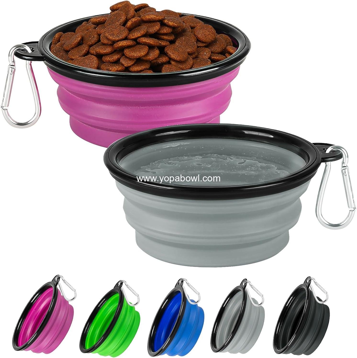 Wholesale Collapsible Dog Bowl 2 Pack - Portable 12oz Pet Water and Feeding Bowls for Travel, Camping, and Walking with 2 Carabiners Clip - Small Grey and Purple - Factory