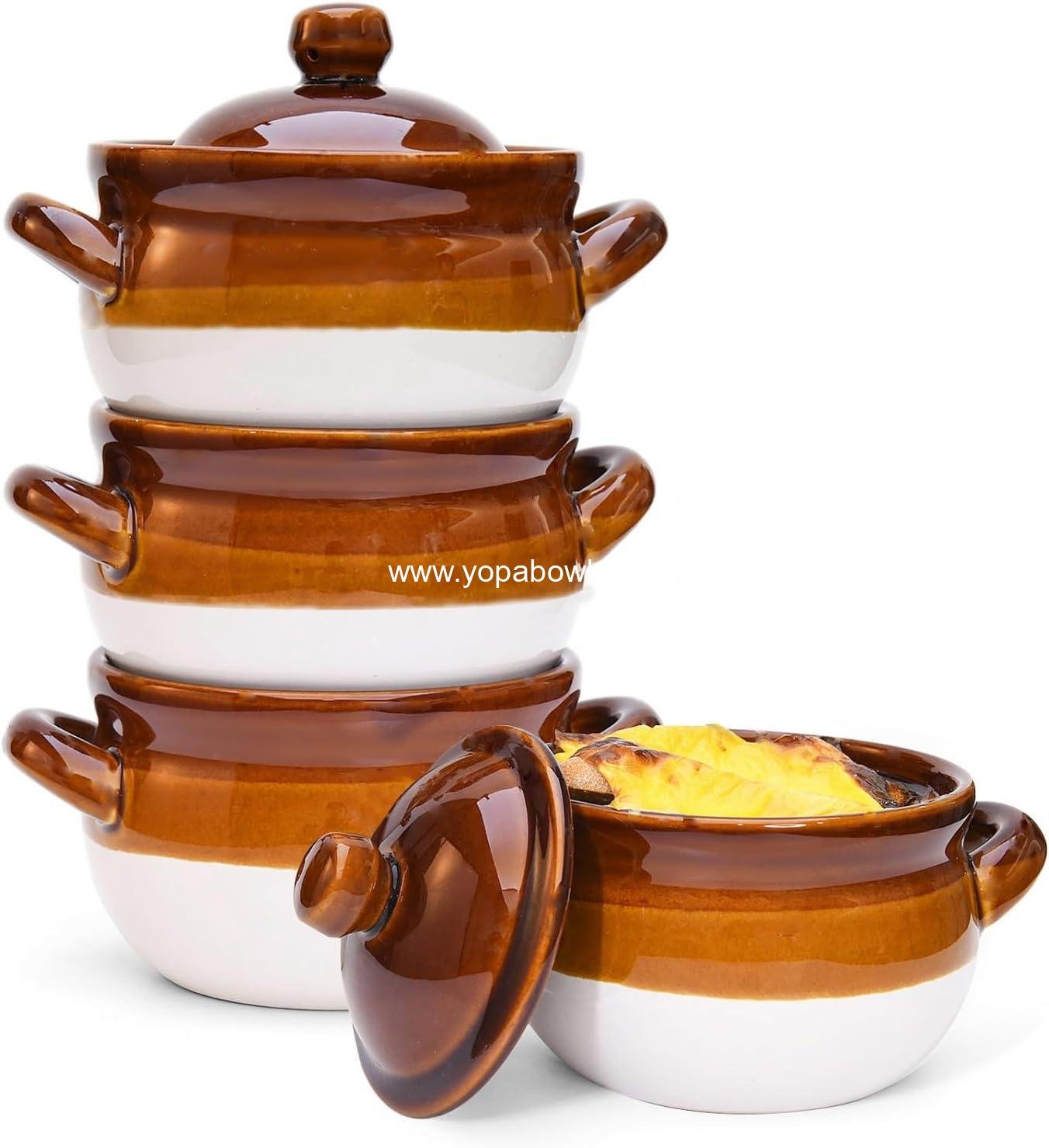 Wholesale French Onion Soup Bowls with Lids and Handles, 16 oz Ceramic Crocks for Chili, Cereal, Pot Pies, Oven and Dishwasher Safe, Set of 4 Manufacturer