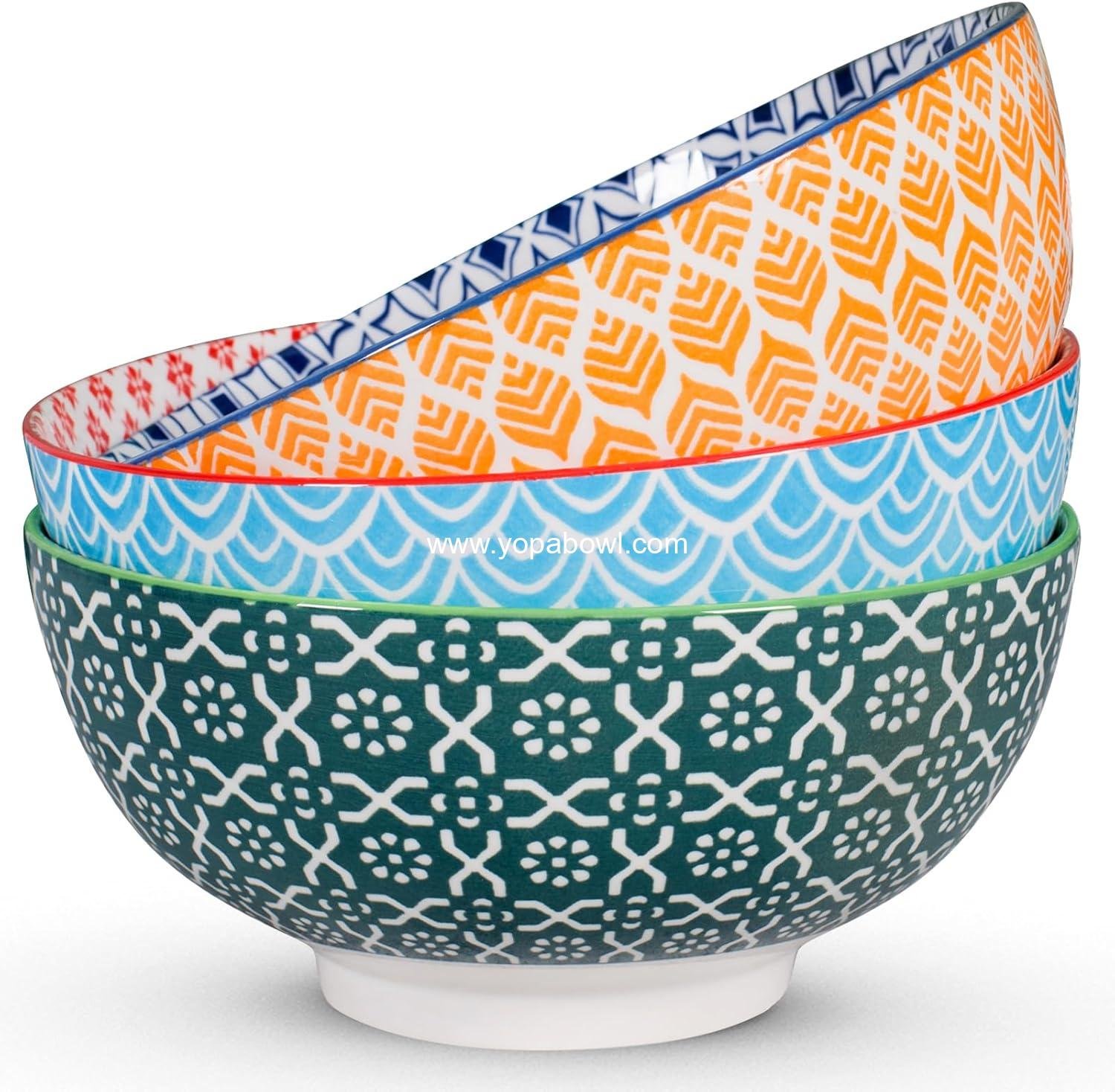 Wholesale Large 60 oz Ceramic Serving Bowls - 8 Inch Salad Bowls Set - Big Soup, Pho, Fruit, Pasta, Popcorn Bowls - Microwave & Dishwasher Safe - Set of 3 Factory