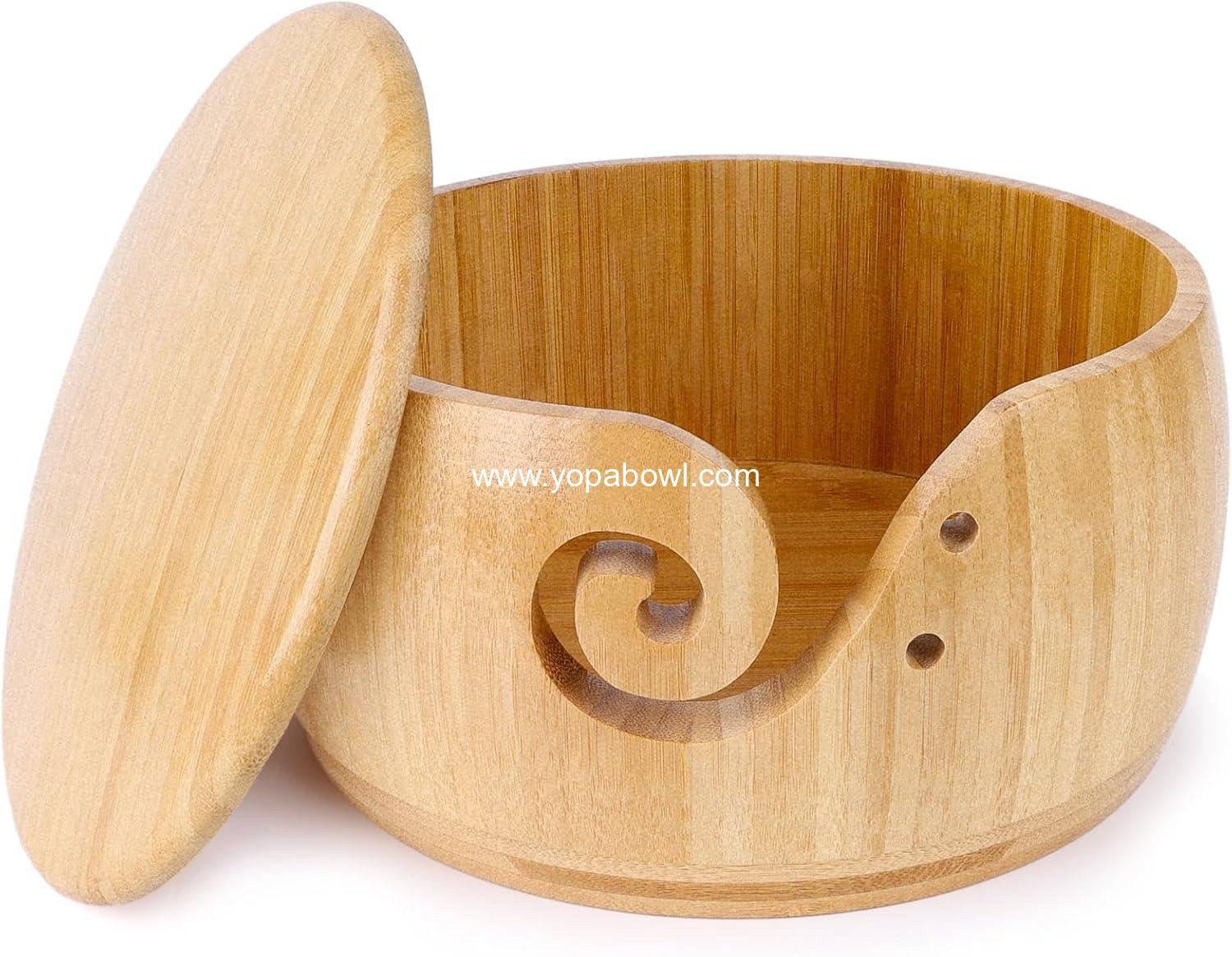 Wholesale Large Wooden Yarn Bowl with Lid – Bamboo Yarn Holder for Crochet & Knitting, Handmade Anti-Tangle Storage (8.3