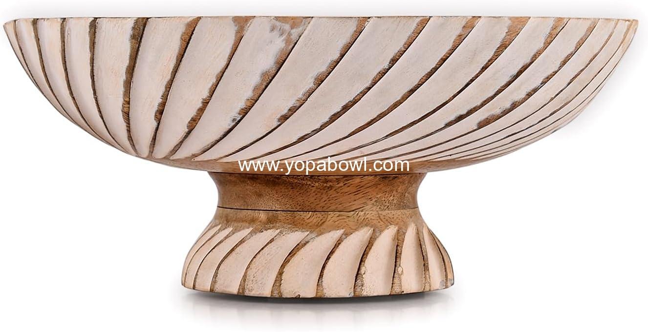 Wholesale Mango Wood Fruit Bowl Pedestal for Table Décor, Wooden Kitchen Counter Fruit Bowl, 12