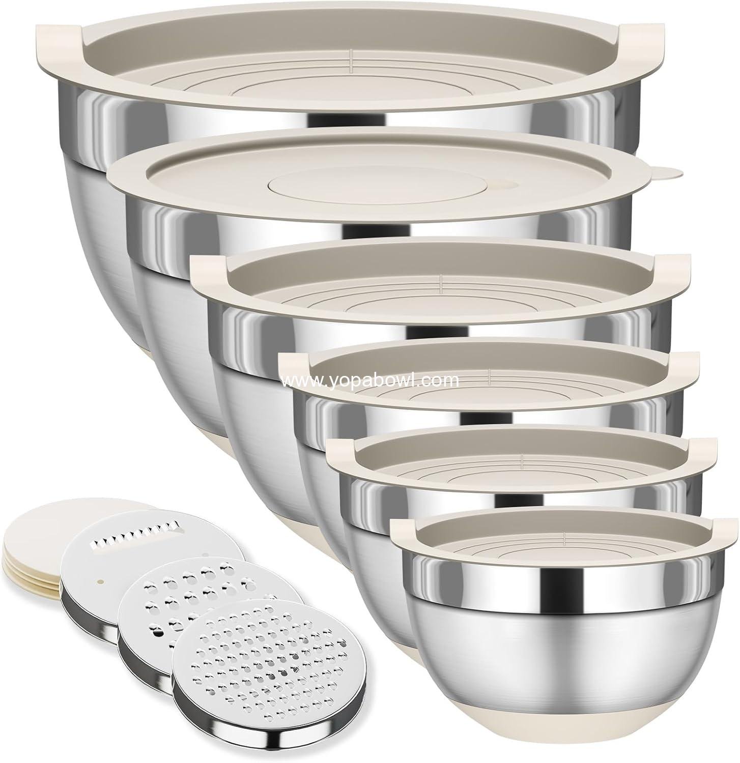 Wholesale Mixing Bowls with Lids Set, 6 Piece Stainless Steel Nesting Bowls for Kitchen, Includes 3 Grater Attachments & Non-Slip Bottoms, Sizes: 5.5 QT, 3.5 QT, 2.5 QT, 2.1 QT, 1.5 QT, 1.1 QT, Factory Wholesale Mixing Bowls with Lids Set, 6 Piece Stainless Steel Nesting Bowls for Kitchen, Includes 3 Grater Attachments & Non-Slip Bottoms, Sizes: 5.5 QT, 3.5 QT, 2.5 QT, 2.1 QT, 1.5 QT, 1.1 QT, Factory