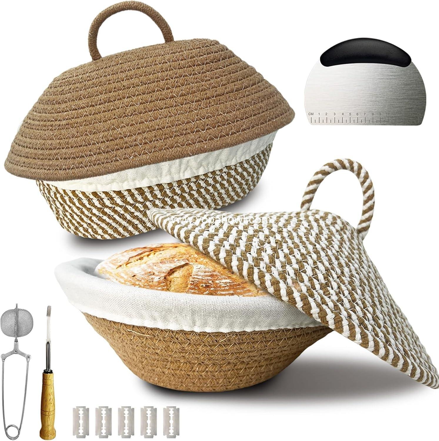 Wholesale Oval Sourdough Banneton Proofing Basket, Cotton Rope Bread Bowl Kit with Lid, Lame, and Scraper for Baking Artisan Bread - Factory