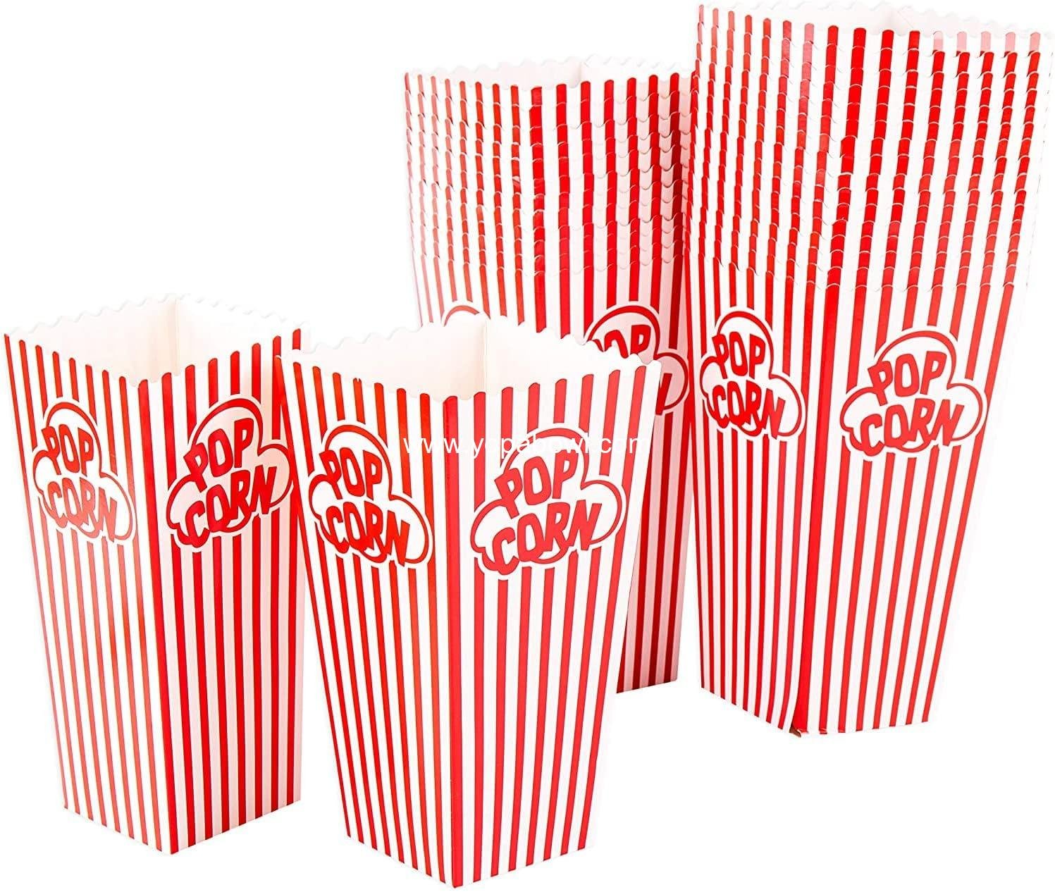 Wholesale Popcorn Containers Boxes 100 Pack - Striped White and Red Paper for Home Movie Theater - Factory