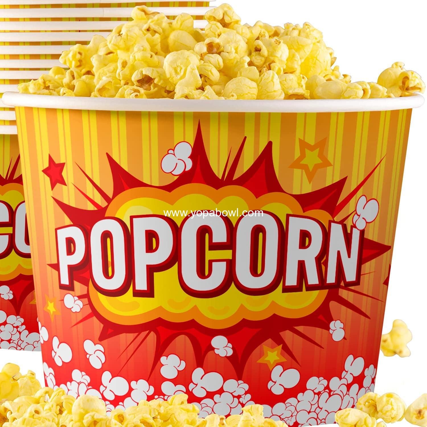 Wholesale Reusable Greaseproof Retro 85oz Popcorn Buckets 25 Pack in Red and Yellow, Durable Tubs Ideal for Movie Night, Theme Parties, Carnivals & Fundraisers - Factory