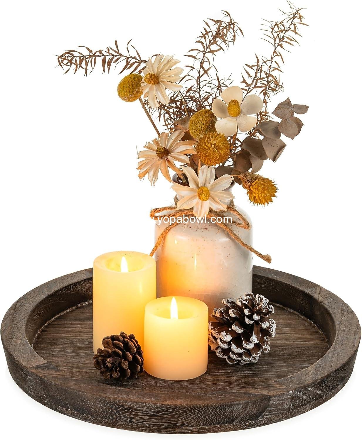 Wholesale Round Wooden Tray for Coffee Table - Candle Holder Plate Decorative Serving Tray Vintage Centerpiece Rustic Farmhouse Home Décor Factory