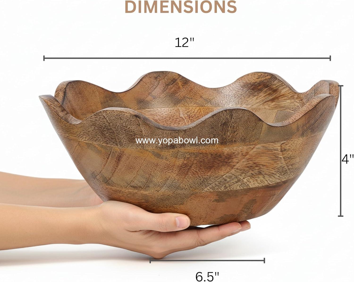 Wholesale Scalloped Decorative Wooden Bowl | 12-Inch Mango Wood Fruit & Serving Bowl | Natural Grain Finish for Kitchen Counter | Snacks Desserts Bread | Handcrafted Home Decor Factory Wholesale Scalloped Decorative Wooden Bowl | 12-Inch Mango Wood Fruit & Serving Bowl | Natural Grain Finish for Kitchen Counter | Snacks Desserts Bread | Handcrafted Home Decor Factory
