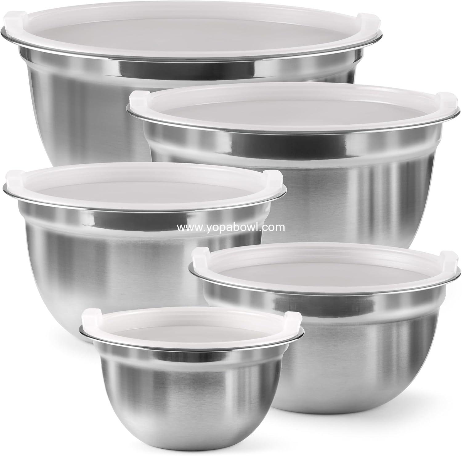 Wholesale Stainless Steel Mixing Bowls Set with Lids, Essential Kitchen Cooking Tools for Baking, 5 Pieces Factory