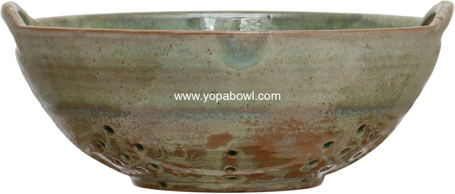 Wholesale Stoneware Berry Bowl with Handles, Aqua Reactive Glaze - Factory