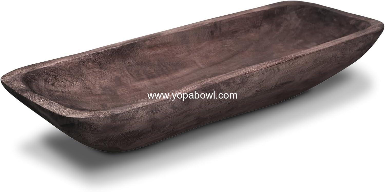 Wholesale Vintage Wooden Dough Bowl - Oblong Natural Hand-Carved Centerpiece for Home Decor, Rustic Farmhouse, 18.5