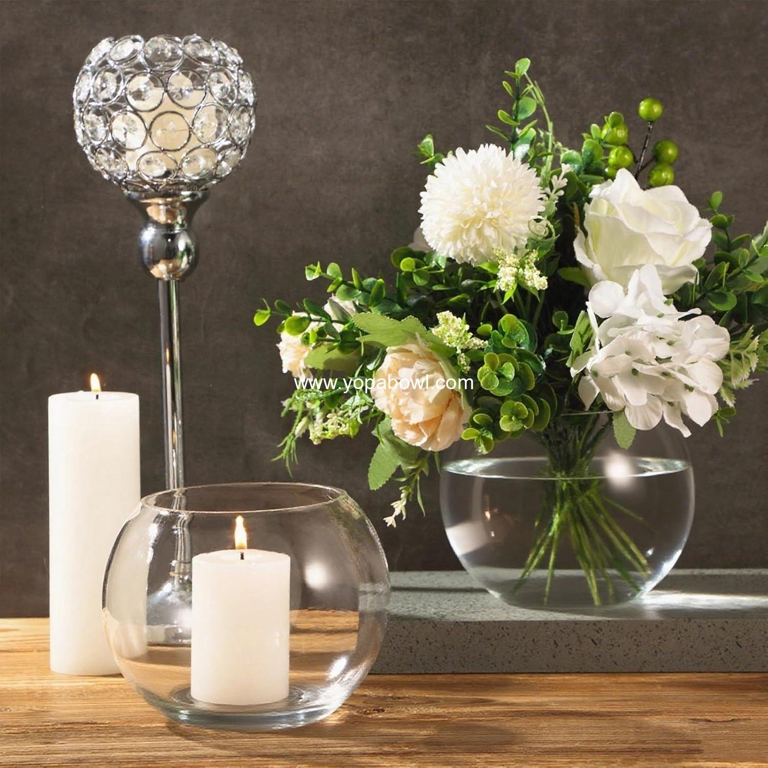 Wholesale 12 Pcs 6''W x 5''H Bubble Bowl Vase Centerpiece Round Glass Flower Vase Bulk Clear Terrarium Fish Bowl Goldfish Planter for Wedding Event Office Home Decor Factory