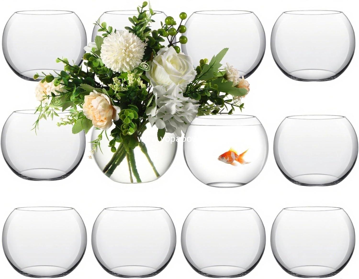 Sawysine 12 Pcs Bubble Bowl Vase Centerpiece 6''W x 5''H Round Glass Flower Vase Bulk Clear Terrarium Fish Bowl for Wedding Event Goldfish Planter Floral Centerpiece Office Home Decor