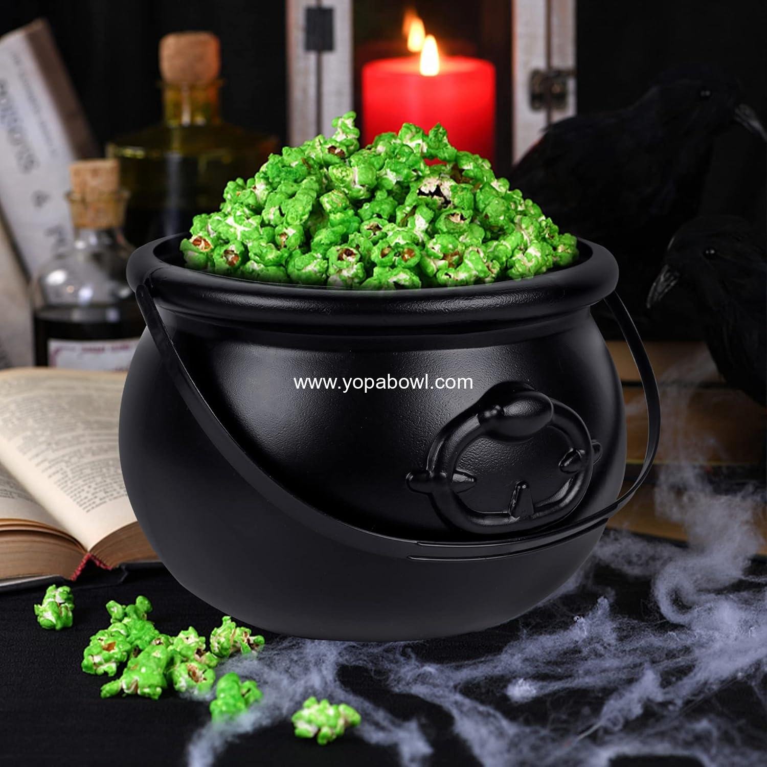 Wholesale Large 7.4 Inch Black Plastic Halloween Cauldron Witch Pot with Handle Vintage Candy Bowl for Trick or Treat Decorations Factory