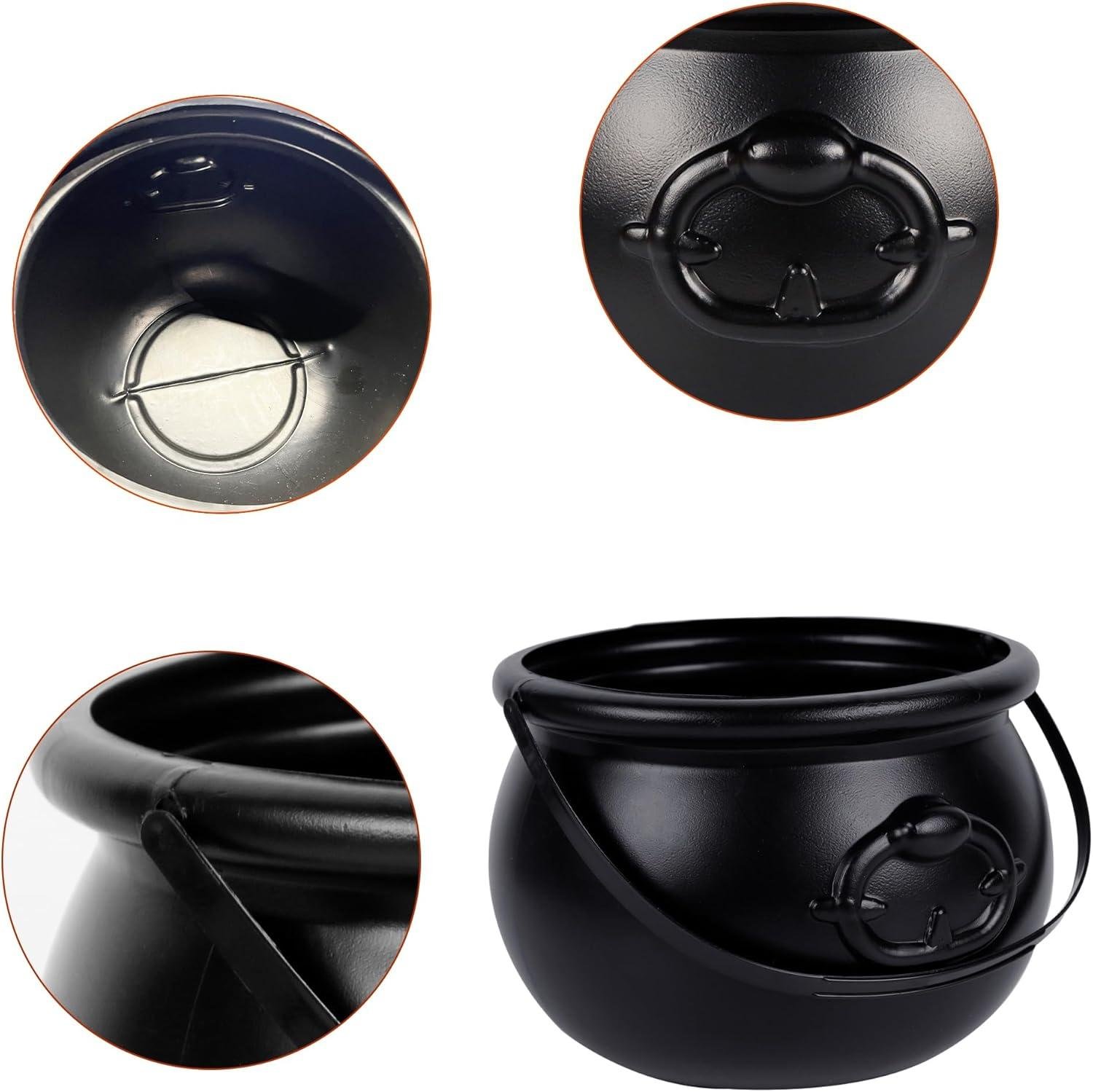 Wholesale Large 7.4 Inch Black Plastic Halloween Cauldron Witch Pot with Handle Vintage Candy Bowl for Trick or Treat Decorations Factory
