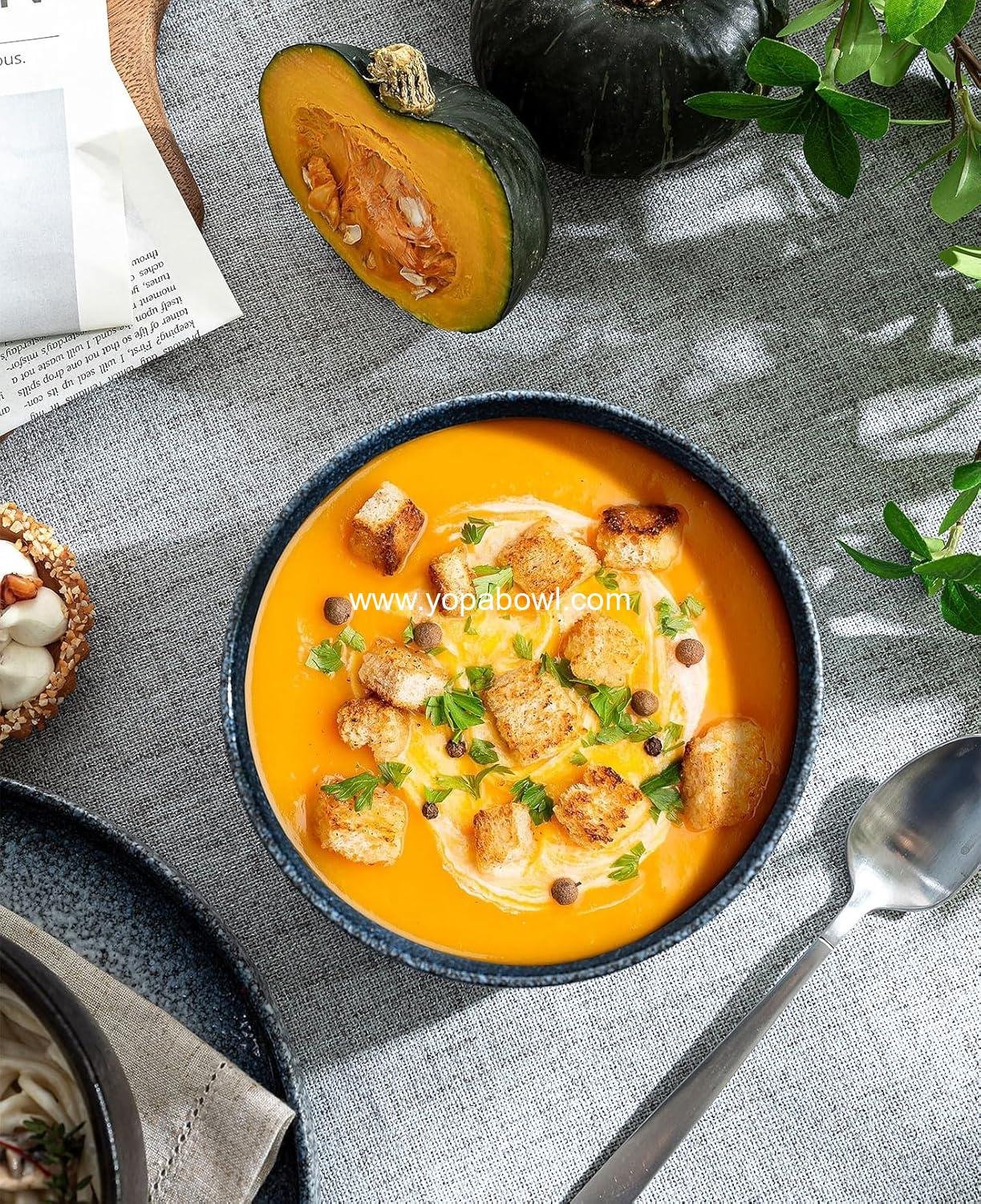 OEM 36 Ounce Ceramic Cereal Bowls Set of 4 for Noodles Oatmeal Breakfast Kitchen Microwave Dishwasher Safe Dark Blue Factory