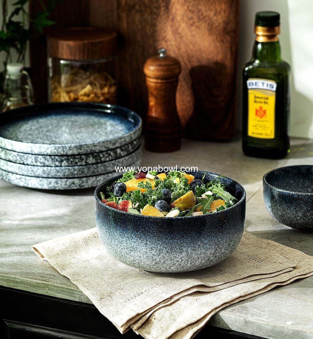 OEM 36 Ounce Ceramic Cereal Bowls Set of 4 for Noodles Oatmeal Breakfast Kitchen Microwave Dishwasher Safe Dark Blue Factory