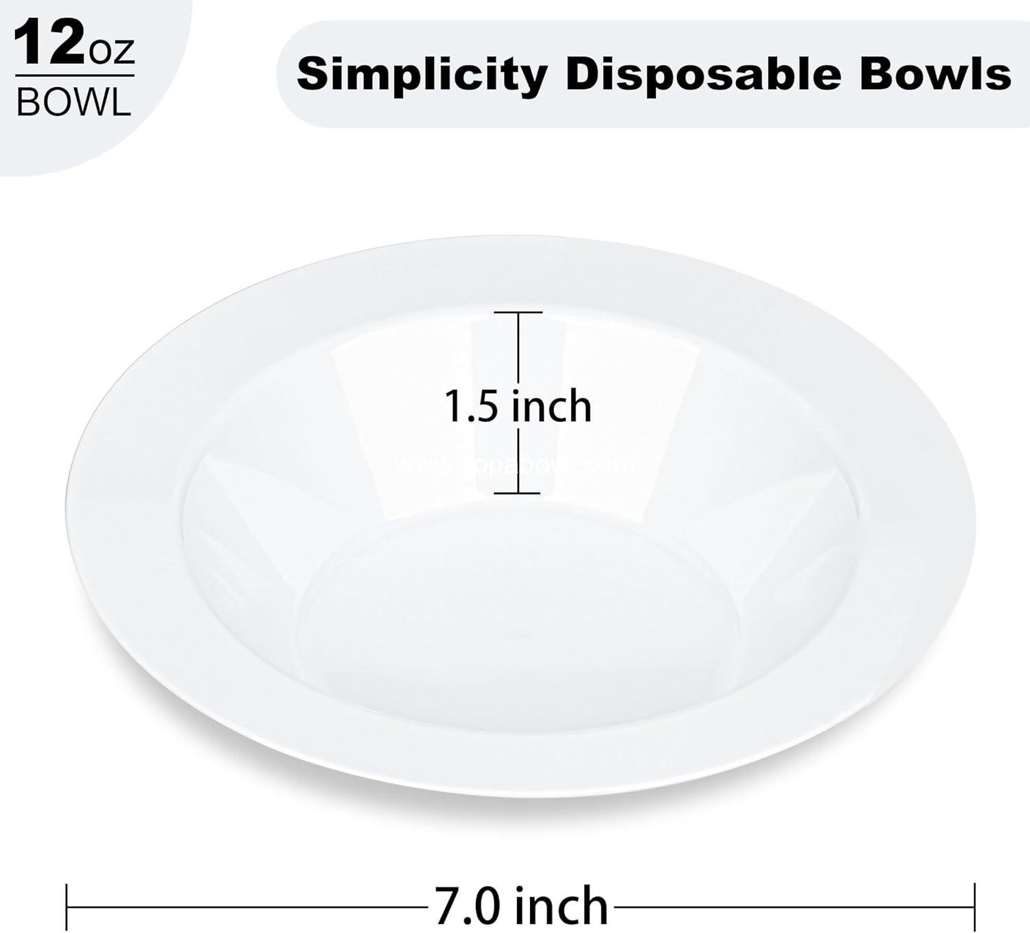 Wholesale 100 Pack 12 oz White Plastic Disposable Bowls Heavy-Duty for Soup Dessert Salad Parties Weddings Dinners Catering Christmas Factory