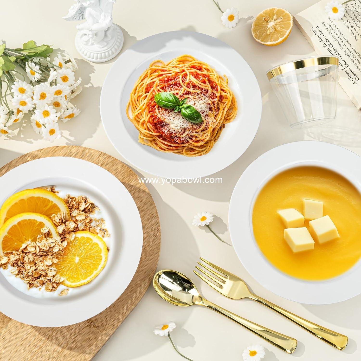 Wholesale 100 Pack 12 oz White Plastic Disposable Bowls Heavy-Duty for Soup Dessert Salad Parties Weddings Dinners Catering Christmas Factory