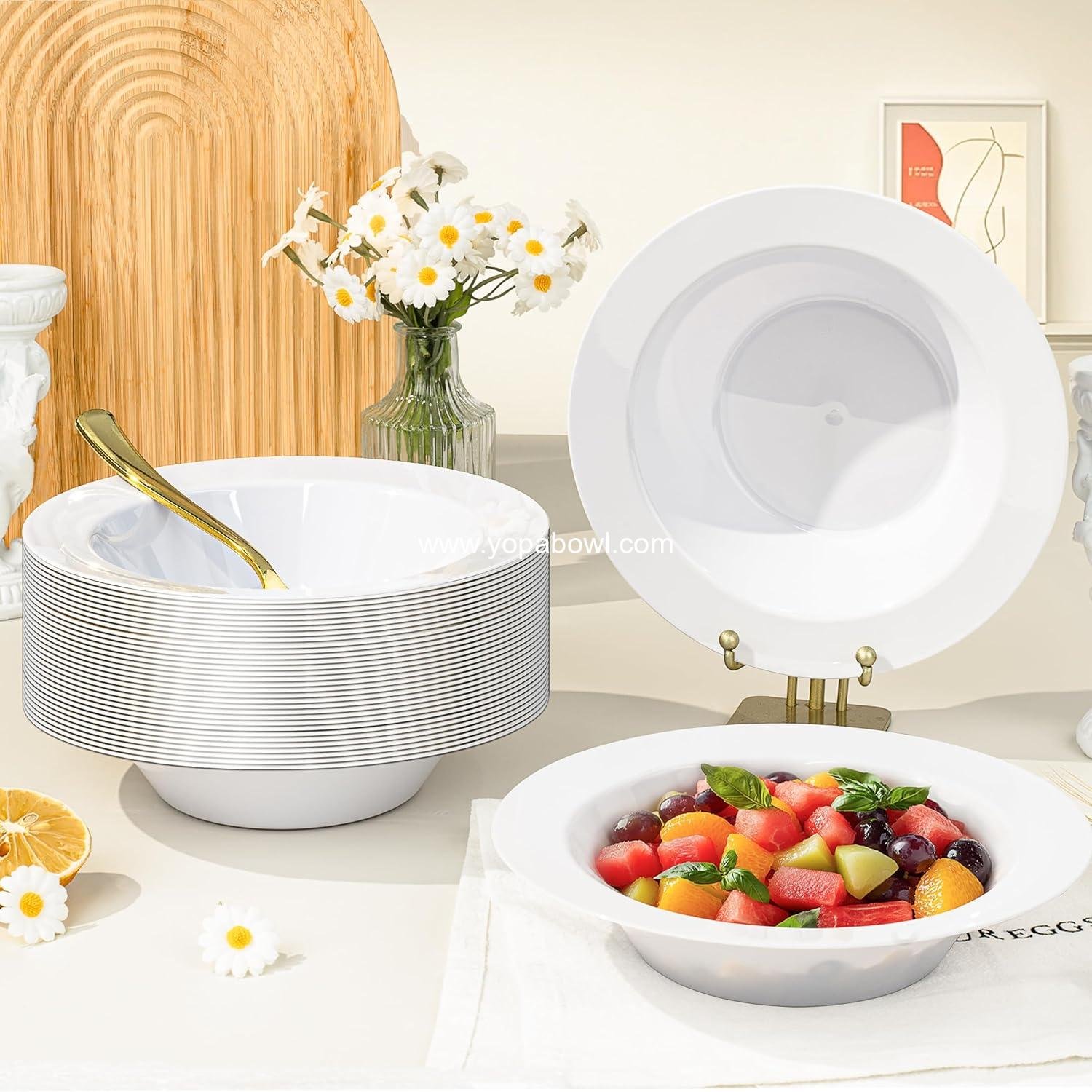 Wholesale 100 Pack 12 oz White Plastic Disposable Bowls Heavy-Duty for Soup Dessert Salad Parties Weddings Dinners Catering Christmas Factory