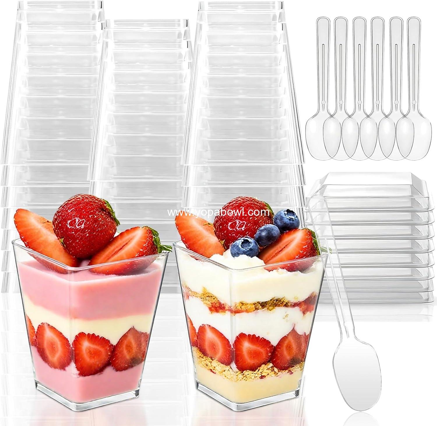 LRCXL 5 oz Plastic Dessert Cups with Lids and Spoons, Clear Yogurt Parfait Appetizer Cup with Lids for Party, Mini Dessert Shooter for Pudding Fruit Trifle Ice Cream