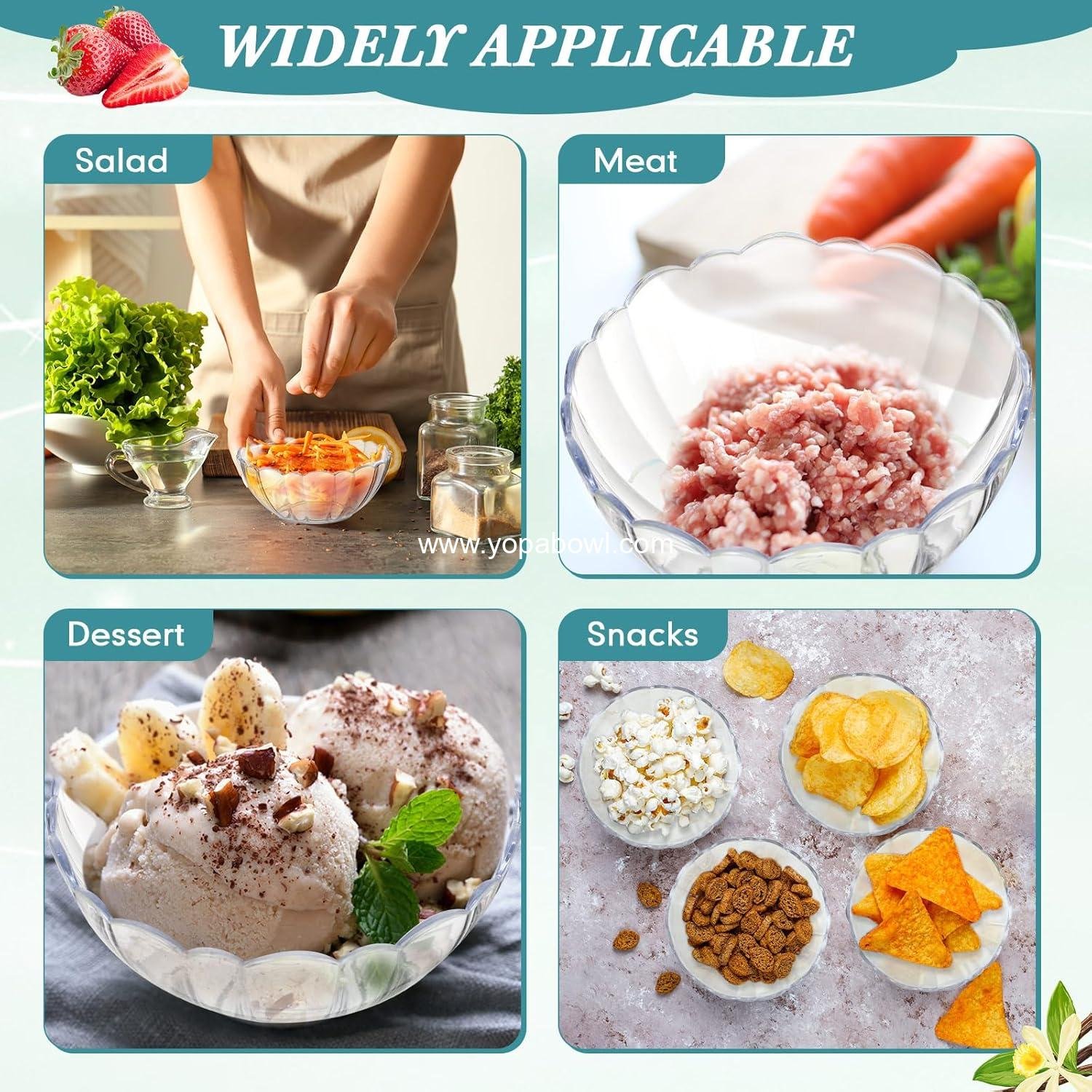 Wholesale 36 Pack Clear Plastic Bowls 10 oz Acrylic Serving Salad Mixing Chip Containers Punch Bowl for Candy Food Snacks Fruit Party Entertaining Flower Shape Factory