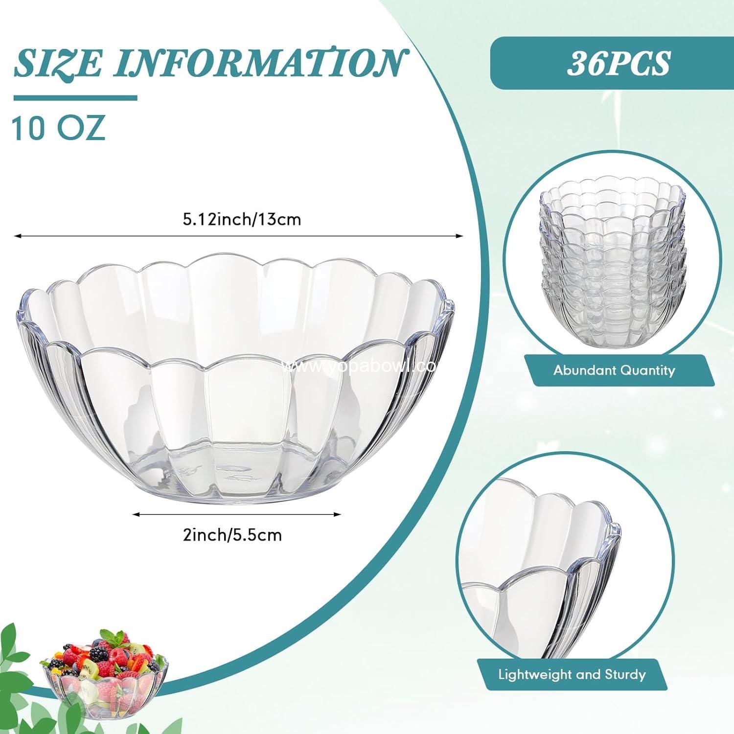 Wholesale 36 Pack Clear Plastic Bowls 10 oz Acrylic Serving Salad Mixing Chip Containers Punch Bowl for Candy Food Snacks Fruit Party Entertaining Flower Shape Factory