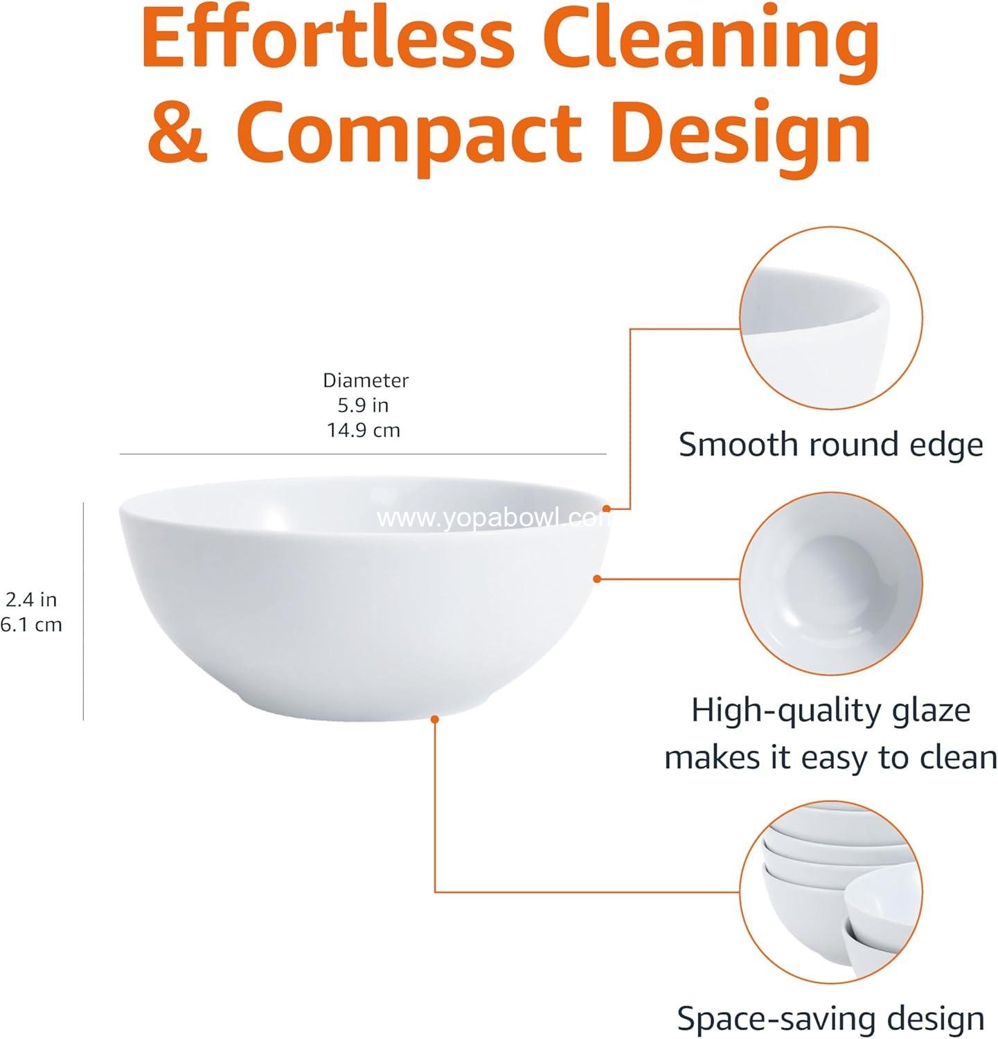 Wholesale 16-Pack 5.9-Inch White Porcelain Coupe Bowls Round Microwave-Safe Commercial-Grade Factory