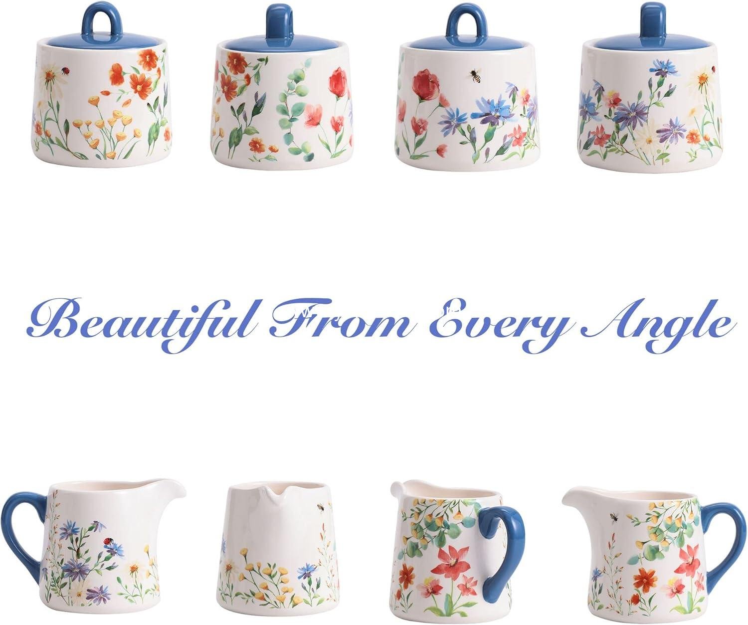 OEM Ceramic Sugar Creamer Set with Lid Cute Coffee Bar Container Kitchen Countertop Accessory Microwave Dishwasher Safe Factory