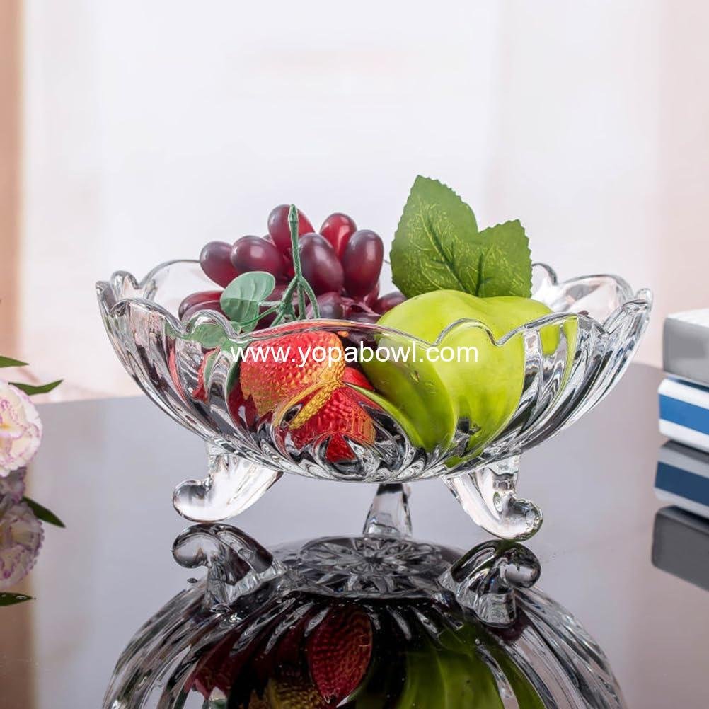 OEM Tripod Glass Fruit Plate Trifle Bowl Crystal Candy Dish Pasta Prep Serving Bowl Transparent Salad Tray Home Decor Factory