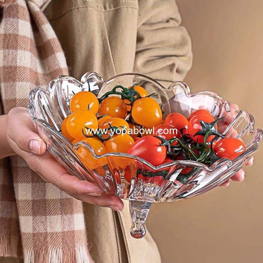 OEM Tripod Glass Fruit Plate Trifle Bowl Crystal Candy Dish Pasta Prep Serving Bowl Transparent Salad Tray Home Decor Factory