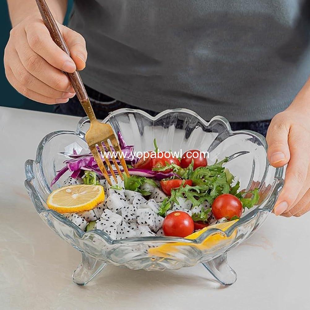 OEM Tripod Glass Fruit Plate Trifle Bowl Crystal Candy Dish Pasta Prep Serving Bowl Transparent Salad Tray Home Decor Factory