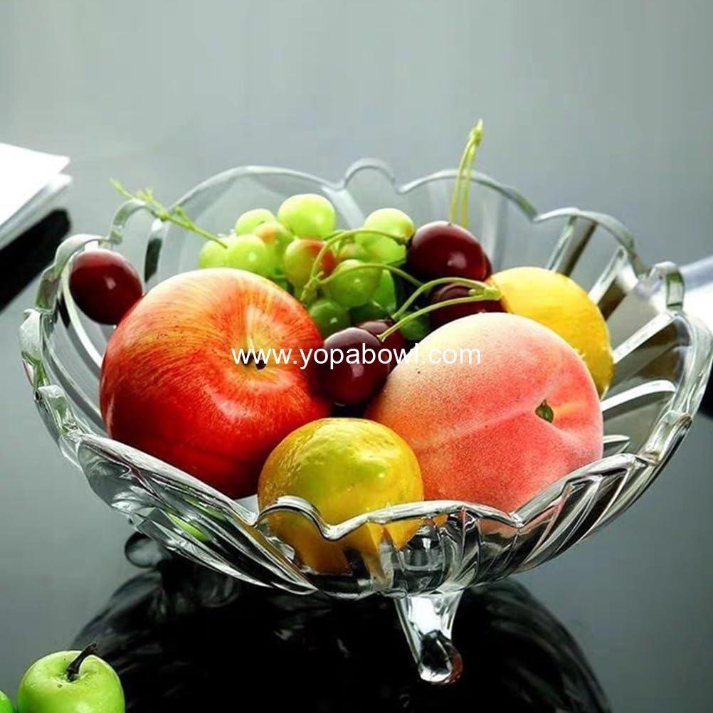 OEM Tripod Glass Fruit Plate Trifle Bowl Crystal Candy Dish Pasta Prep Serving Bowl Transparent Salad Tray Home Decor Factory