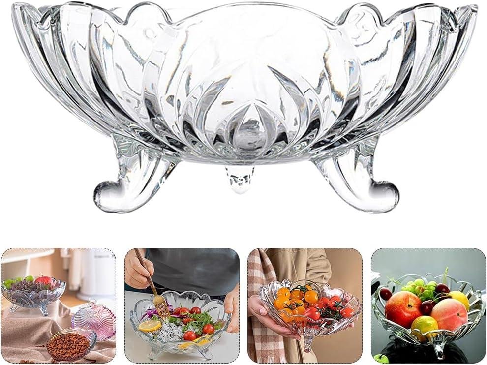 OEM Tripod Glass Fruit Plate Trifle Bowl Crystal Candy Dish Pasta Prep Serving Bowl Transparent Salad Tray Home Decor Factory