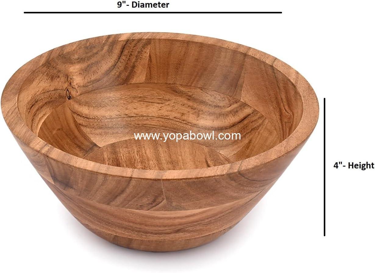 OEM Acacia Wood Salad Bowl Ideal for Salads Vegetables Decorative Kitchen Centerpiece 9 x 9 x 4 Inches Factory