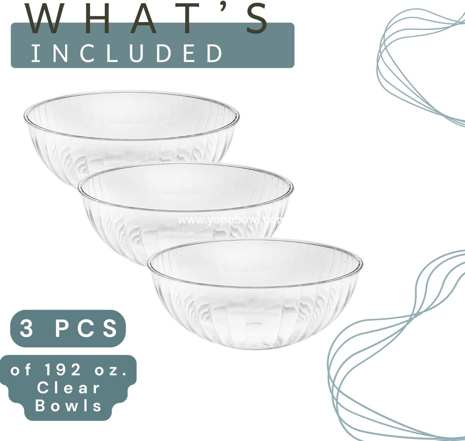 Wholesale 3-Pack Large Clear Plastic Serving Bowls 1.5 Gallon 192 oz Decorative Catering Centerpiece for Salads Punch Fruit Chips Snacks Parties Holidays Factory
