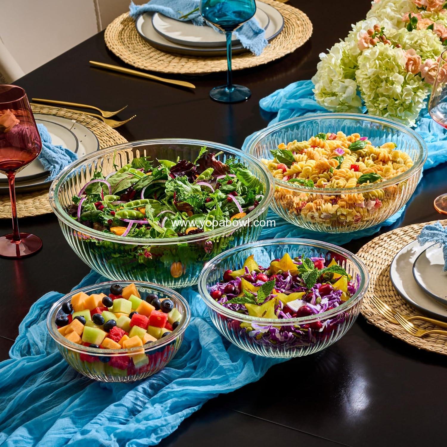 OEM 8-Piece Ribbed Glass Mixing Bowls with Leakproof Airtight Lids BPA-Free Stackable Nesting for Meal Prep Kitchen Baking Food Storage Serving Microwave Freezer Dishwasher Safe Factory