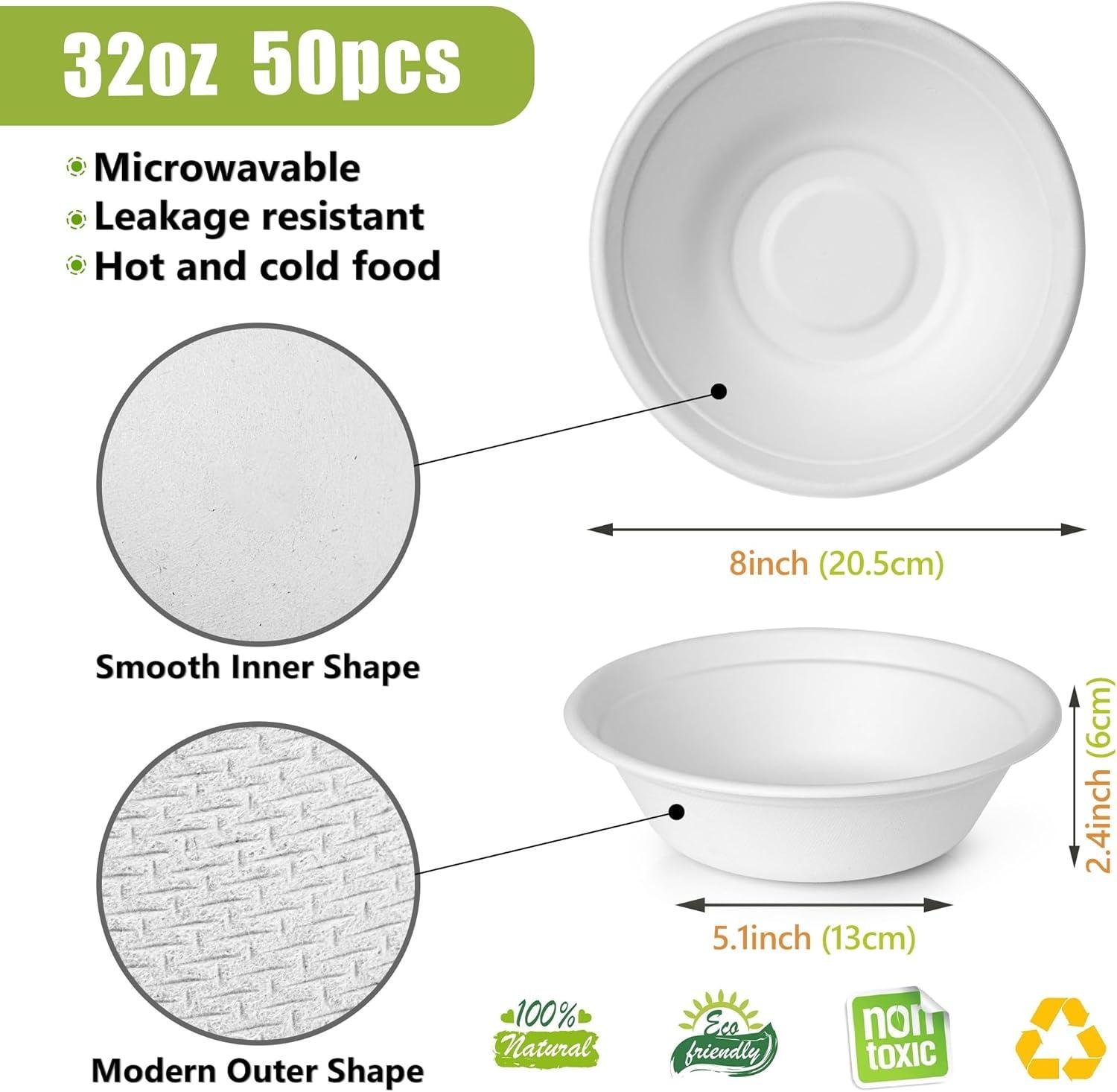 Wholesale 32 Oz Disposable Paper Bowls 50 Pack Large Size 100% Compostable Biodegradable Eco-Friendly for Salads Hot Soups Pasta Factory