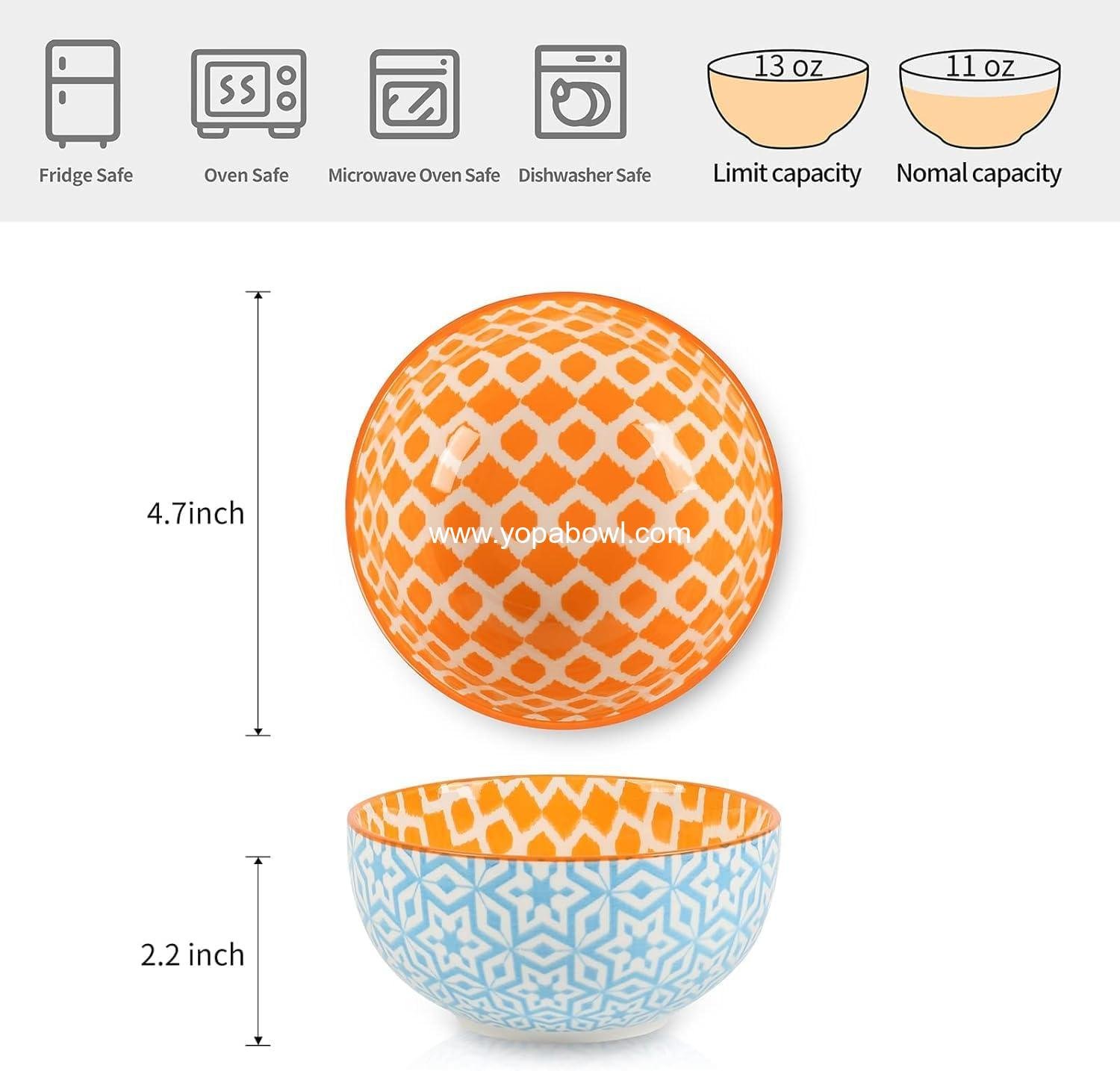 OEM Ceramic 12 OZ 4.7 Inch Dessert Bowls Set of 6 for Ice Cream Snacks Side Dishes Microwave Dishwasher Safe Factory