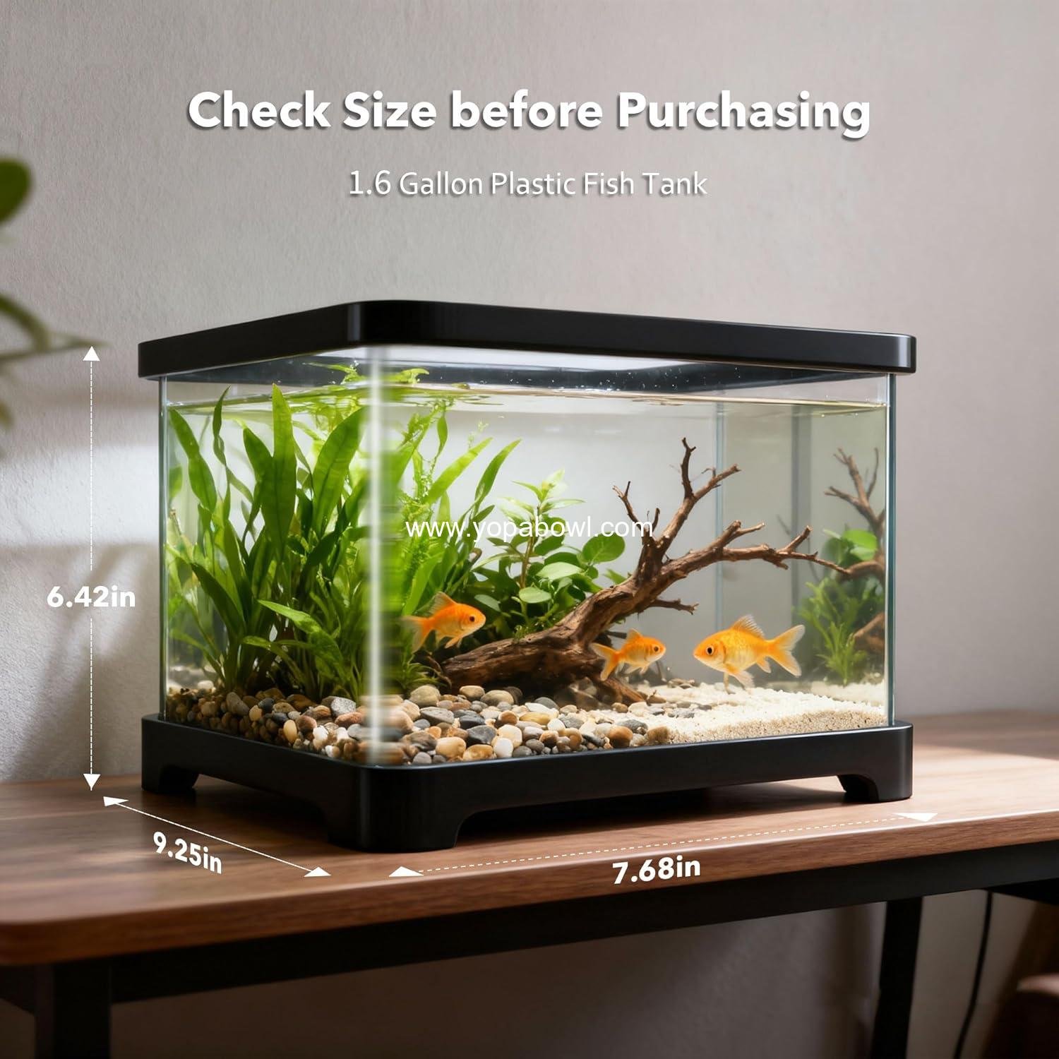 OEM 1.5 Gallon Square Clear Plastic Fish Tank Bowl Aquarium for Betta Snails Shrimp Turtles Aquatic Plants Factory