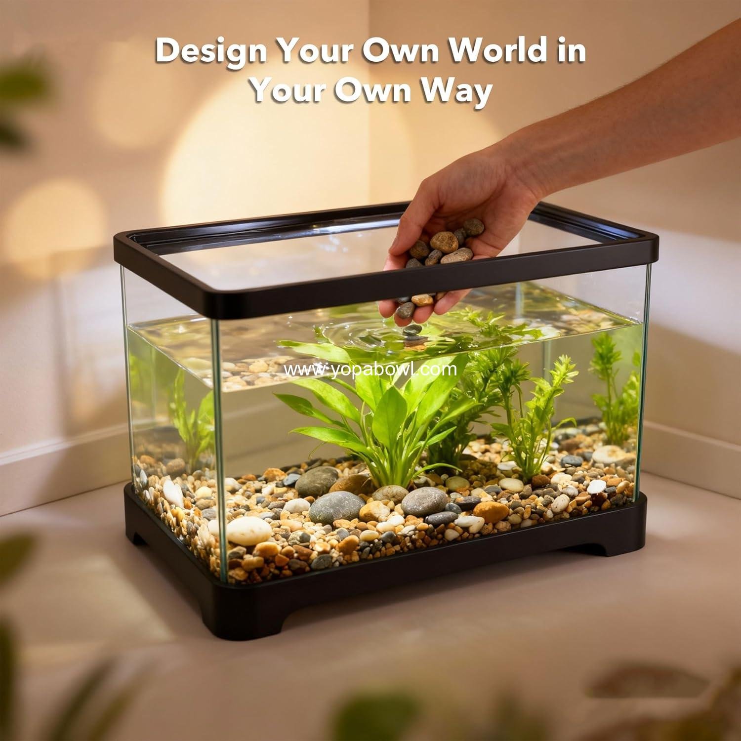 OEM 1.5 Gallon Square Clear Plastic Fish Tank Bowl Aquarium for Betta Snails Shrimp Turtles Aquatic Plants Factory